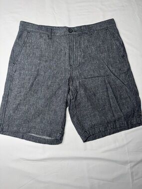 Marc Anthony Linen Cotton Shorts Size 34 Charcoal Gray Flat Front Chino